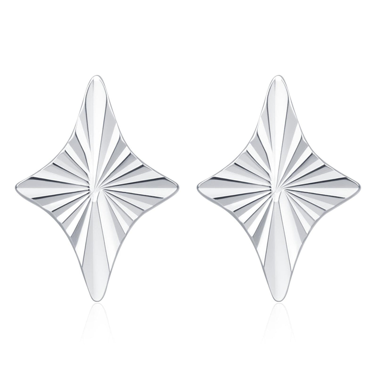 Sterling Silver Sunburst Rhombus Kite Star 16G Flat Back Earrings
