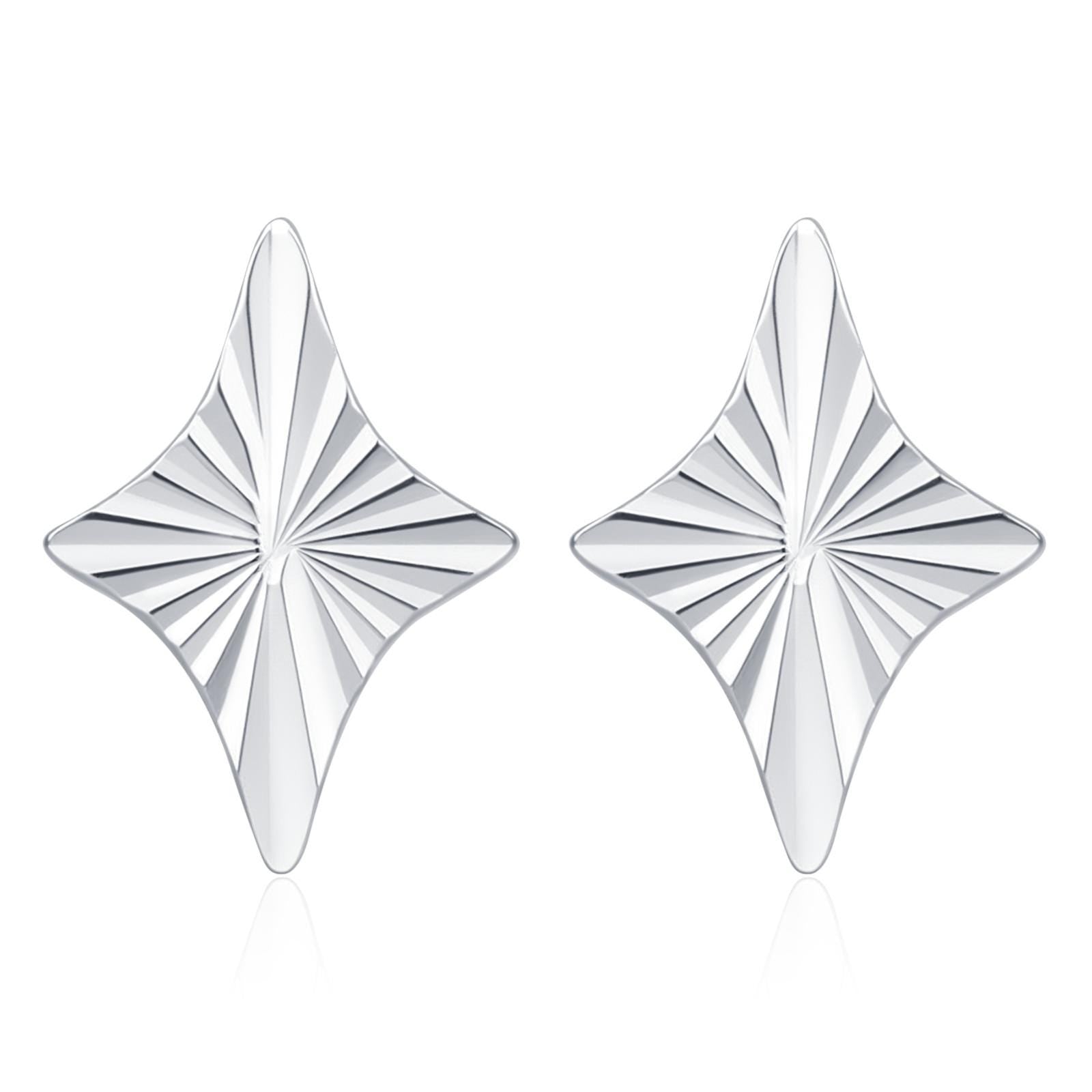 Sterling Silver Sunburst Rhombus Kite Star 16G Flat Back Earrings