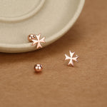 Sterling Silver Maltese Cross 18G Screw Back Earrings with Ball Backs
