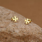 Sterling Silver Maltese Cross 18G Screw Back Earrings with Ball Backs