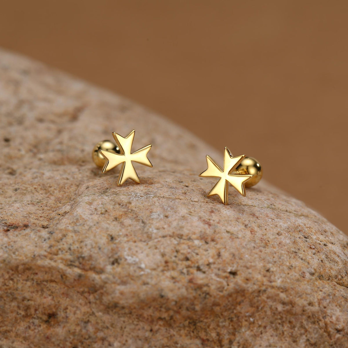 Sterling Silver Maltese Cross 18G Screw Back Earrings with Ball Backs