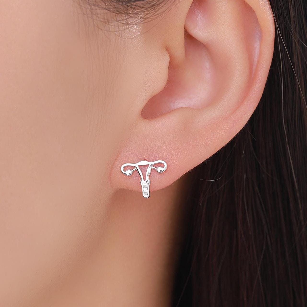 Sterling Silver Female Anatomy 18G Screw Back Earrings with Ball Backs