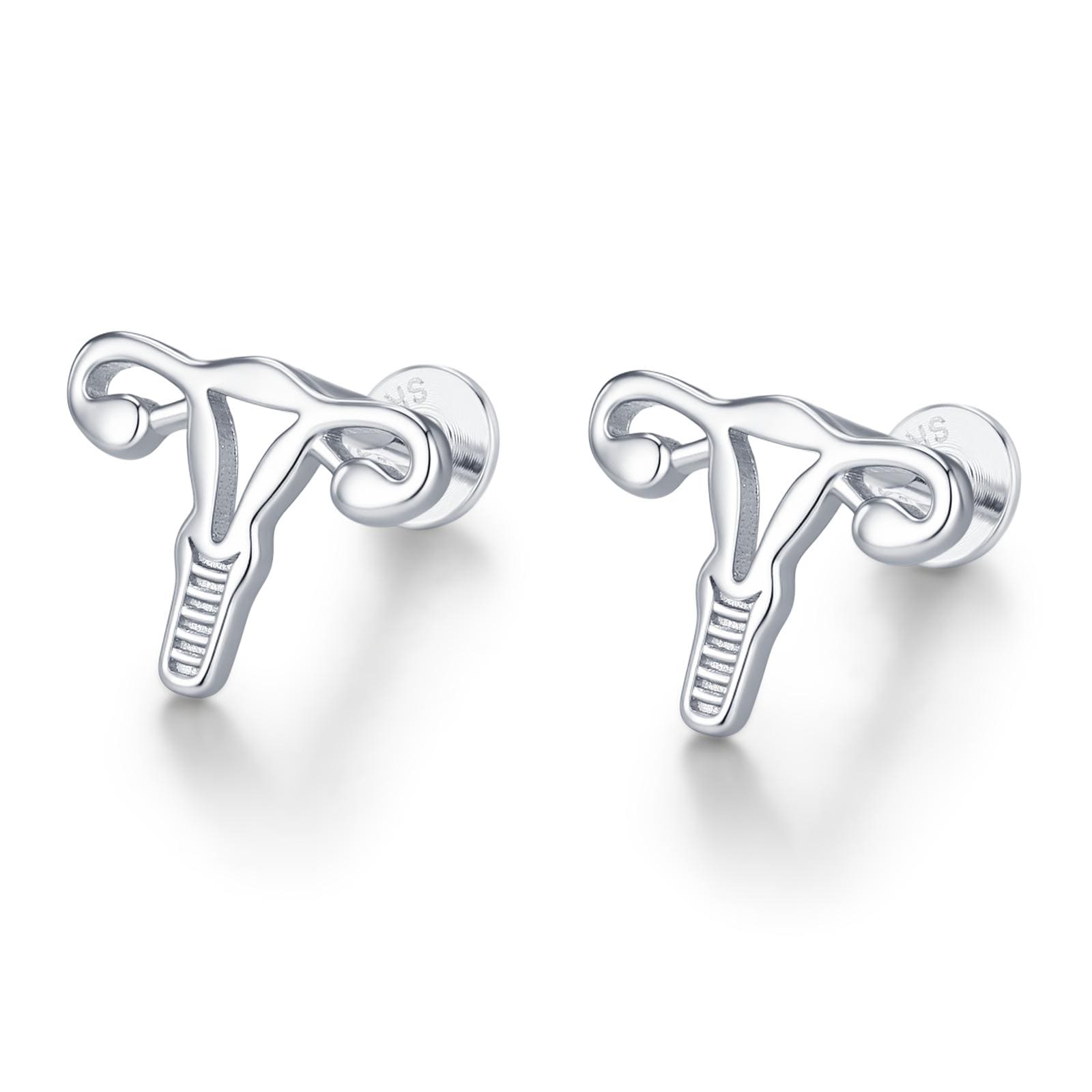 Sterling Silver Female Anatomy 16G Flat Back Earrings