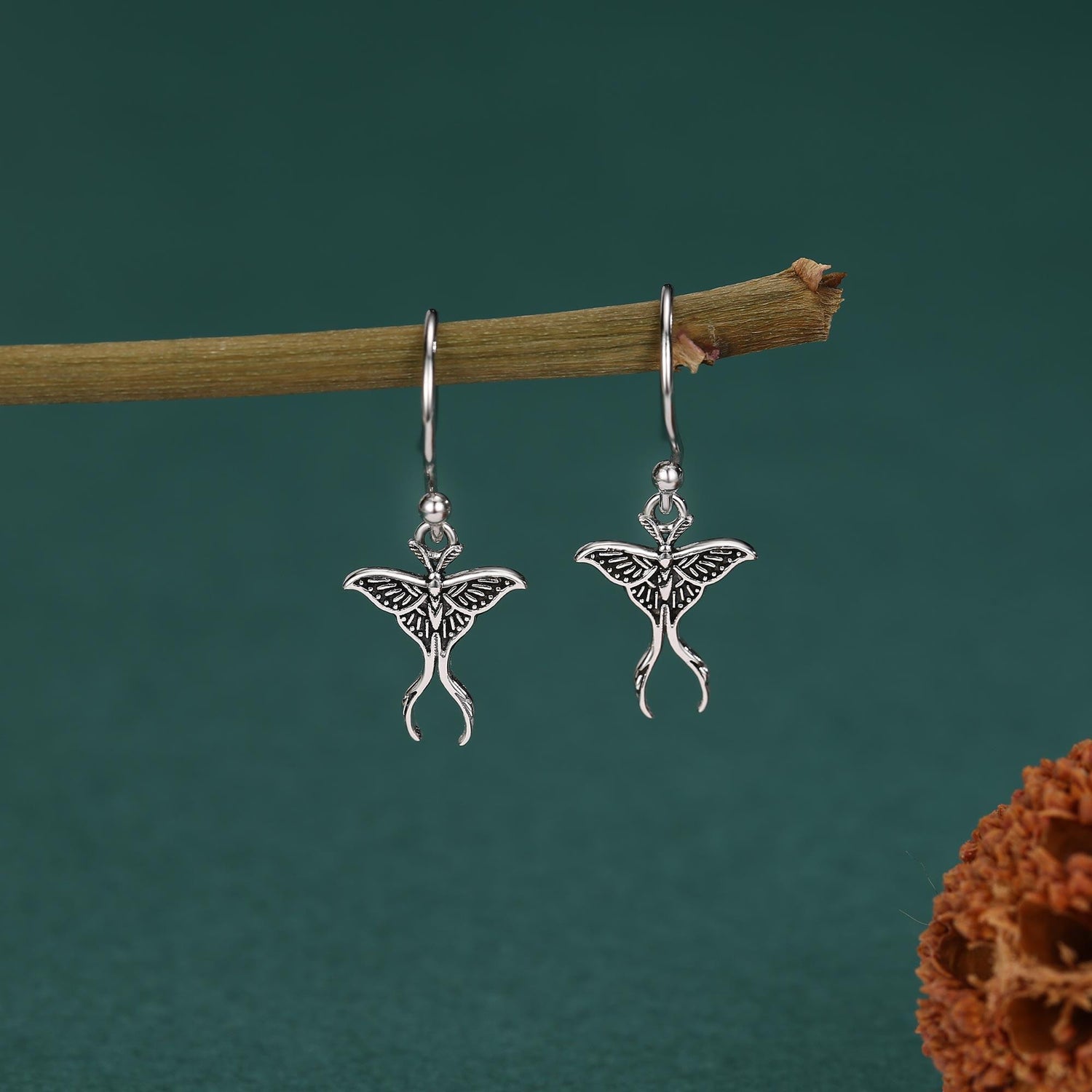 Oxidised Sterling Silver Luna Moth Hook Earrings