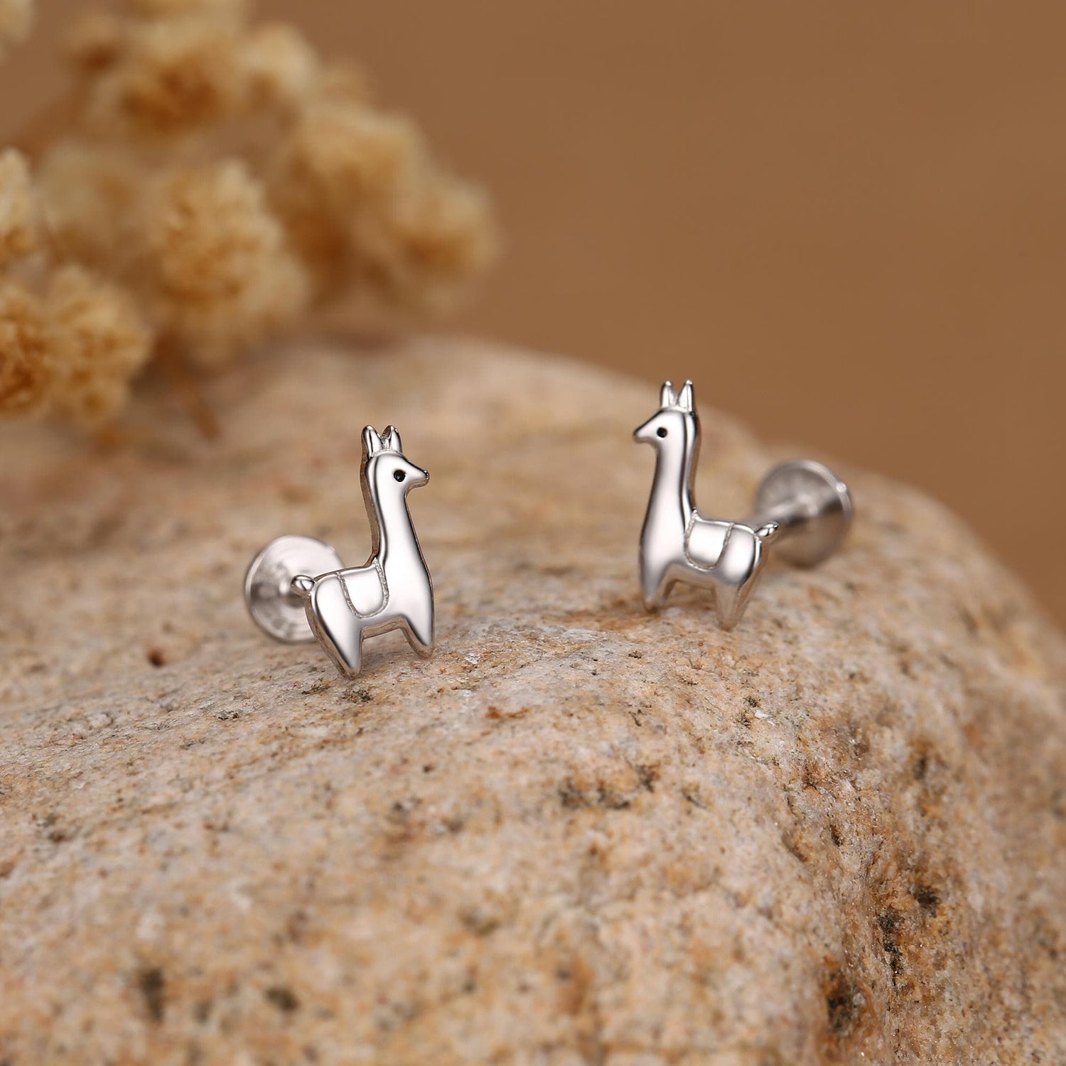 Sterling Silver Alpaca 16G Flat Back Earrings, Animal Earrings