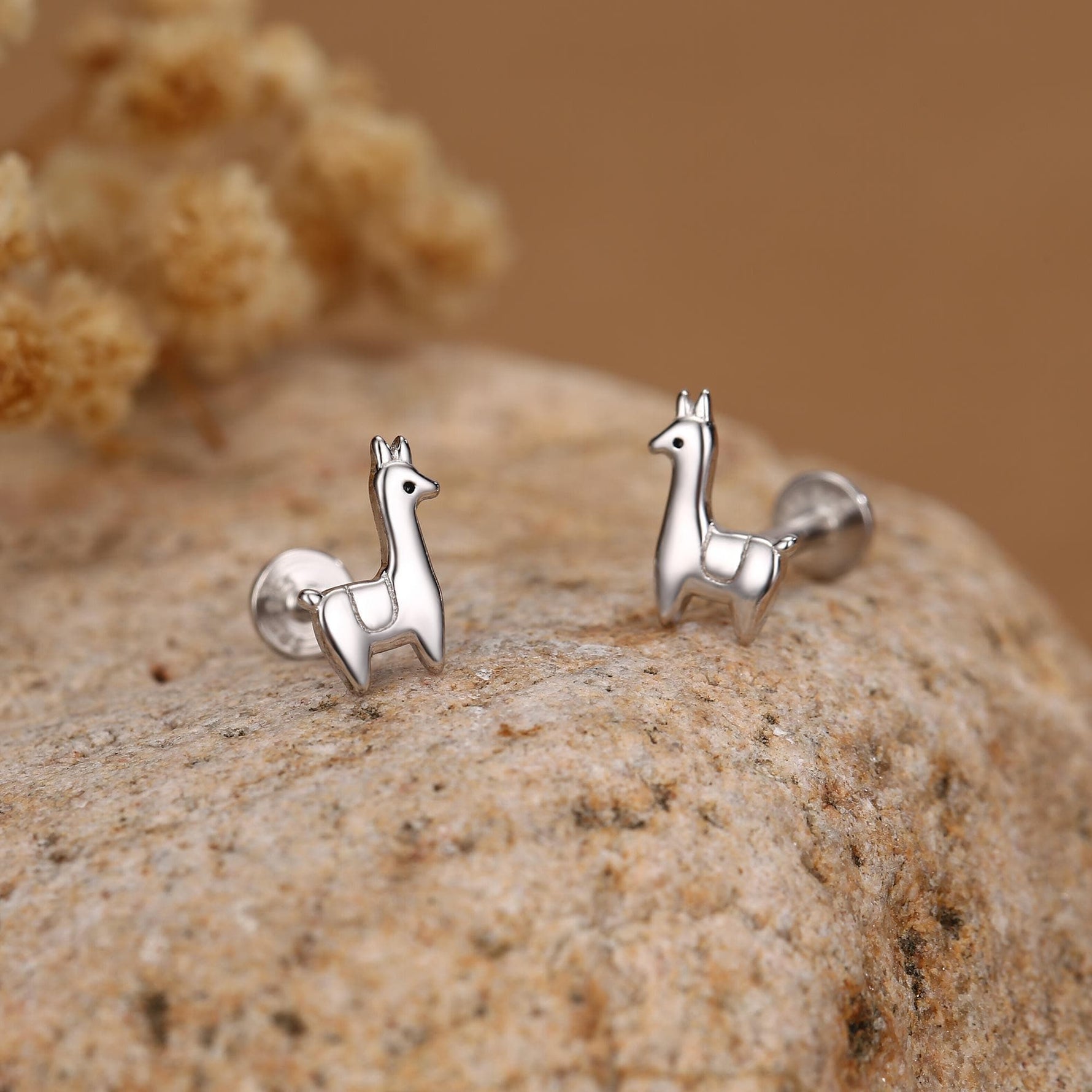 Sterling Silver Alpaca 16G Flat Back Earrings, Animal Earrings