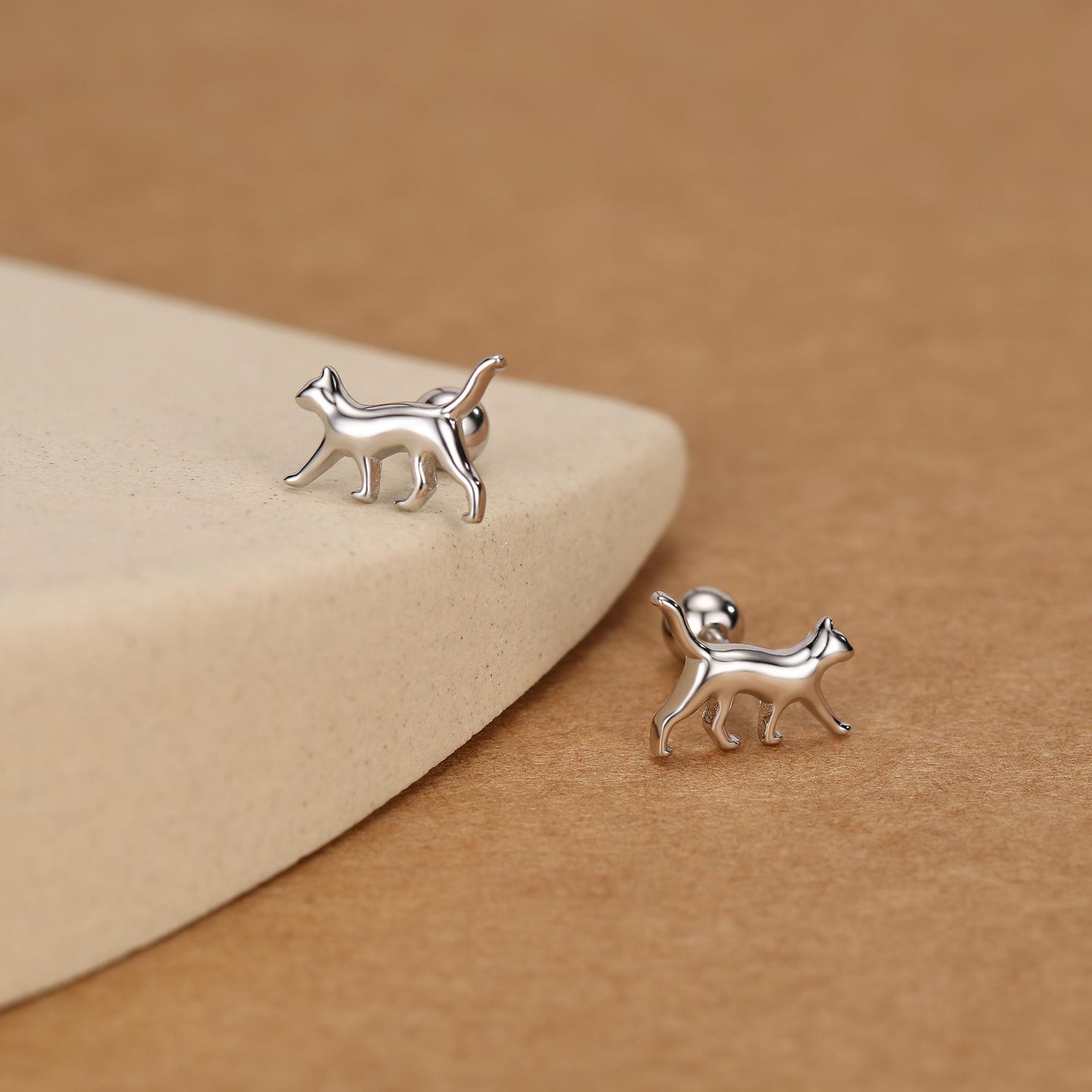 Sterling Silver Cat 18G Screw Back Earrings