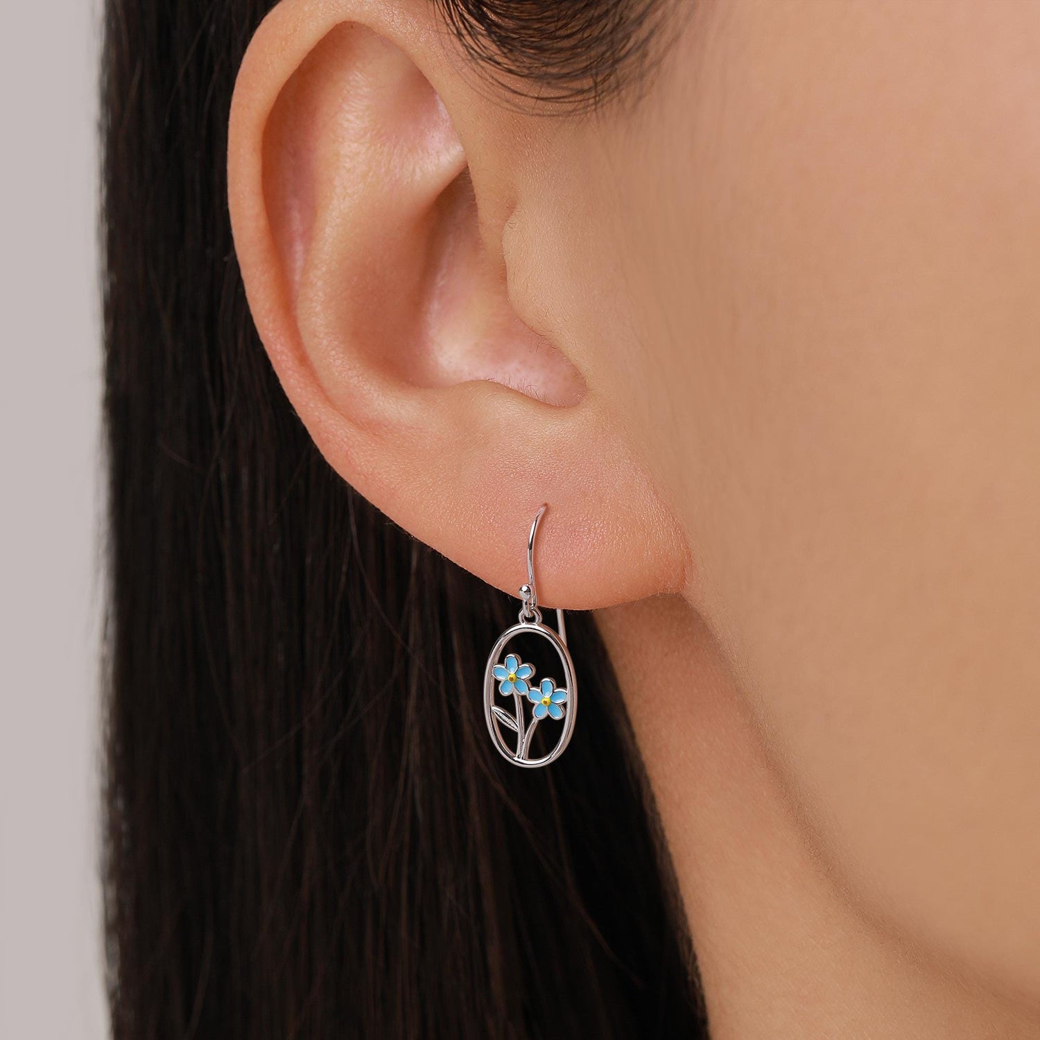 Sterling Silver Forget Me Not Hook Earrings