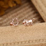 Sterling Silver Horse and Horseshoe 16G Flat Back Earrings