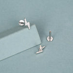 Sterling Silver CZ Lightning Bolt 16G Flat Back Earrings