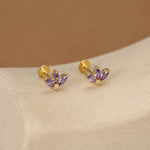 Sterling Silver Purple Marquise CZ Lotus 16G Flat Back Earrings