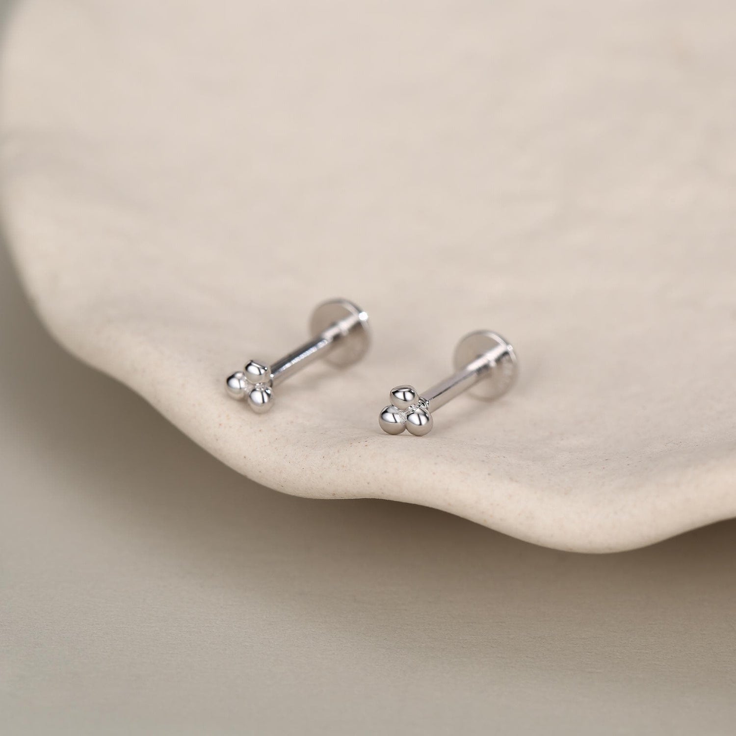 Sterling Silver Trinity Ball 16G Flat Back Earrings