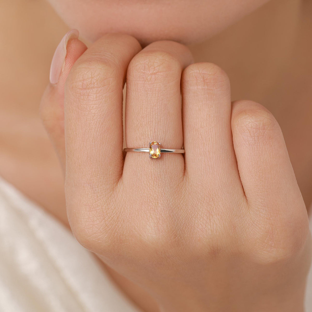 Natural Citrine Oval Ring in Sterling Silver, 4x6mm, Prong Set Oval Cut, Adjustable Size, Genuine Citrine Ring, November Birthstone