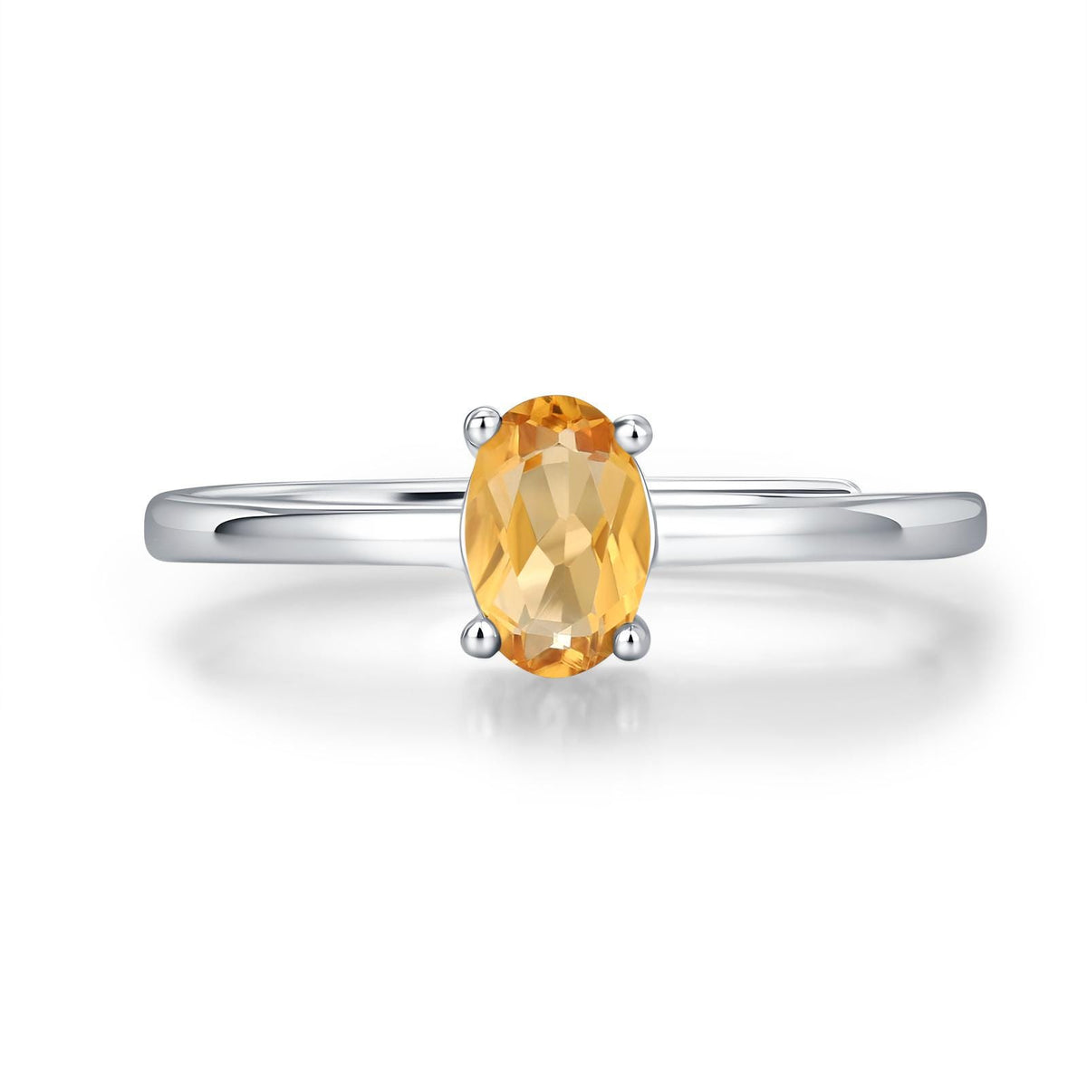 Natural Citrine Oval Ring in Sterling Silver, 4x6mm, Prong Set Oval Cut, Adjustable Size, Genuine Citrine Ring, November Birthstone