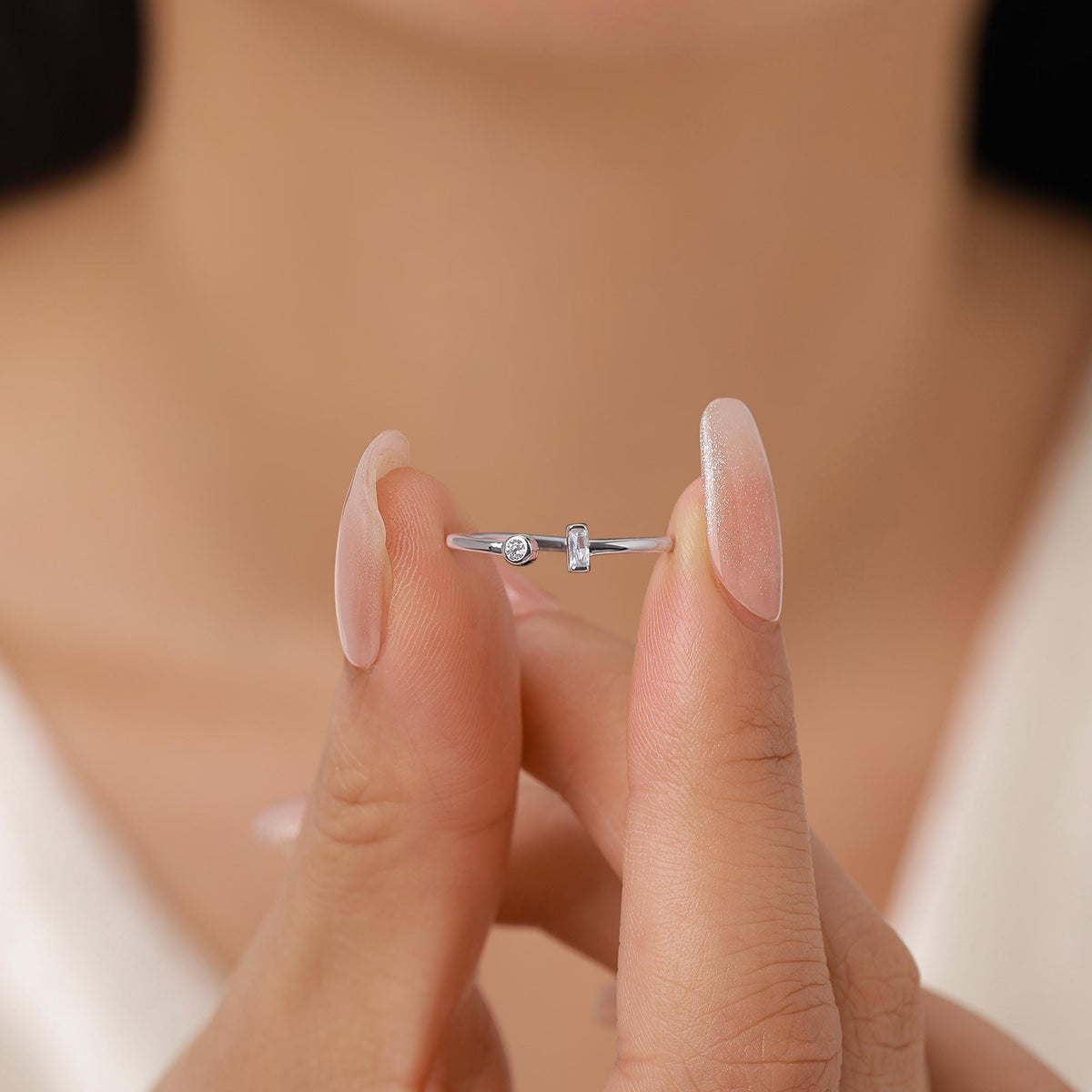 Baguette CZ Open Ring in Sterling Silver, Silver or Gold, Adjustable, Baguette Ring, Minimalist CZ Ring, Geometric Ring