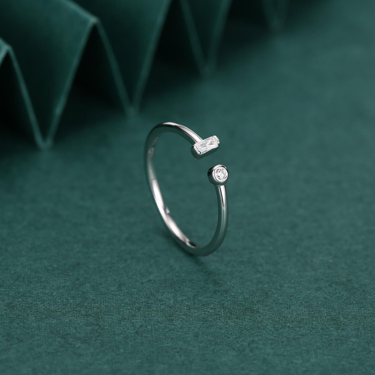 Baguette CZ Open Ring in Sterling Silver, Silver or Gold, Adjustable, Baguette Ring, Minimalist CZ Ring, Geometric Ring