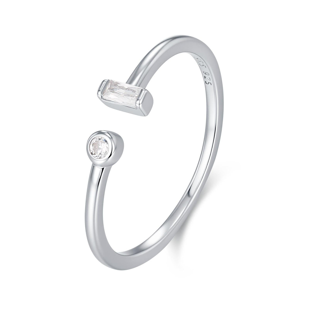 Baguette CZ Open Ring in Sterling Silver, Silver or Gold, Adjustable, Baguette Ring, Minimalist CZ Ring, Geometric Ring