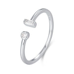 Baguette CZ Open Ring in Sterling Silver, Silver or Gold, Adjustable, Baguette Ring, Minimalist CZ Ring, Geometric Ring
