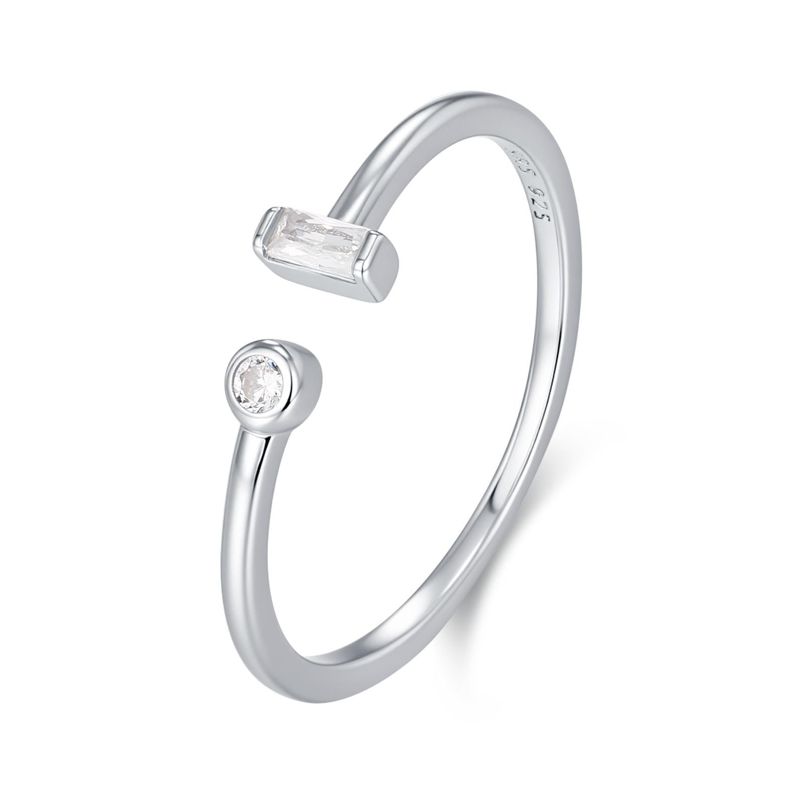 Baguette CZ Open Ring in Sterling Silver, Silver or Gold, Adjustable, Baguette Ring, Minimalist CZ Ring, Geometric Ring