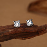 Blue Eyed Tiger Stud Earrings in Sterling Silver, Silver or Gold, Animal Earrings, Nature Inspired