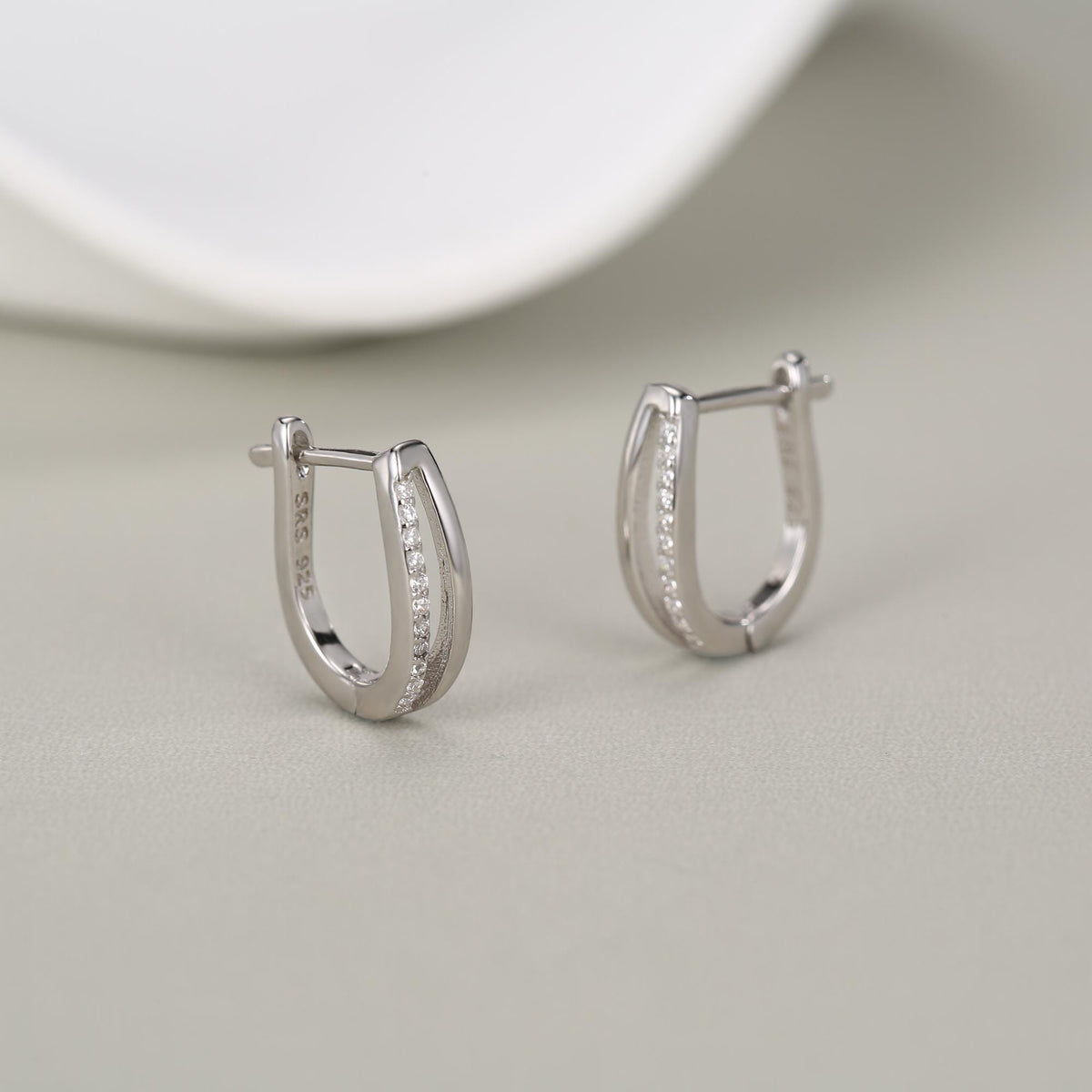 Double Huggie Hoop CZ Earrings in Sterling Silver, Geometric CZ Hoop Earrings, Silver, Gold or Rose Gold, 10mm, Minimalist Hoops