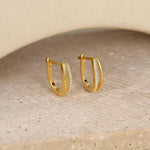Double Huggie Hoop CZ Earrings in Sterling Silver, Geometric CZ Hoop Earrings, Silver, Gold or Rose Gold, 10mm, Minimalist Hoops