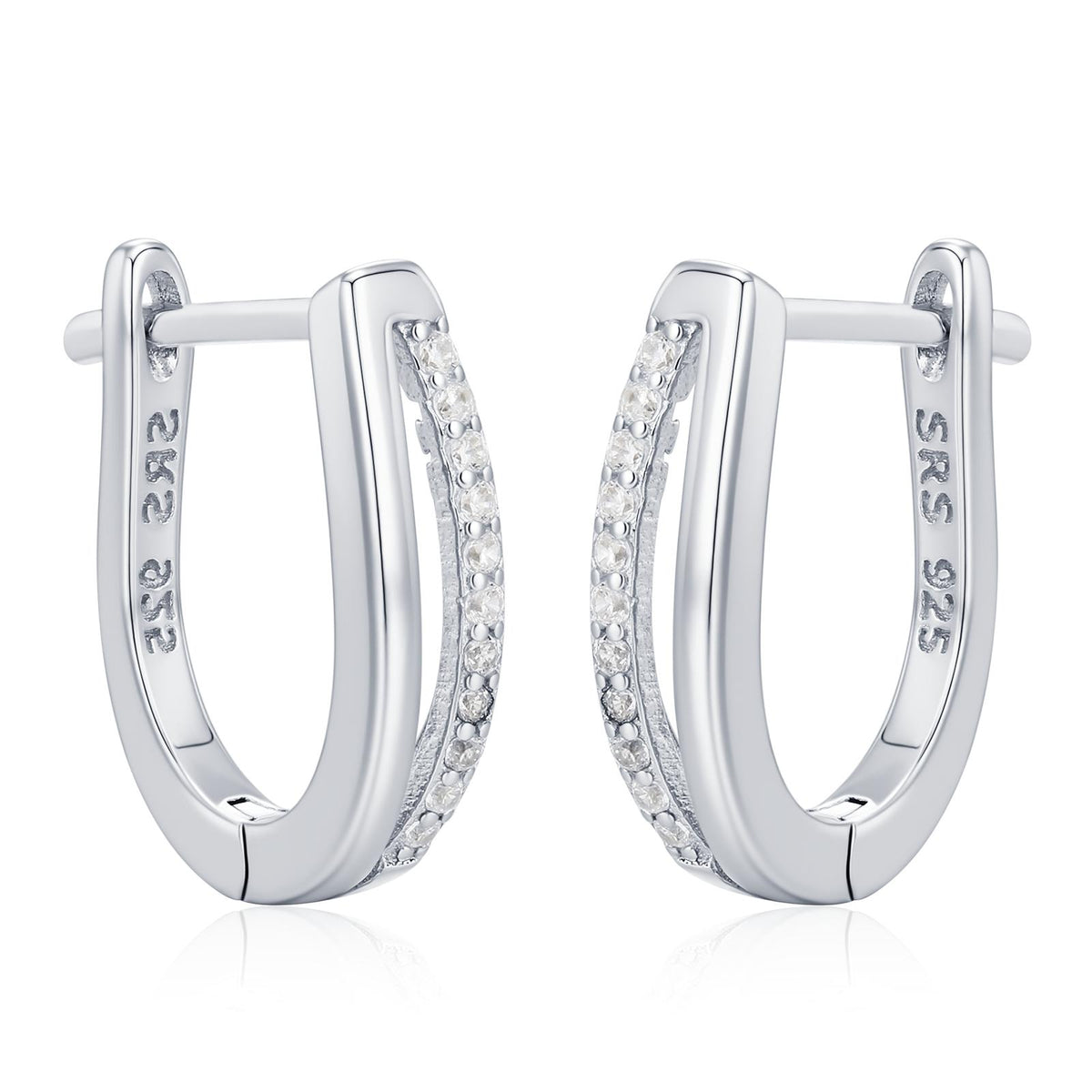 Double Huggie Hoop CZ Earrings in Sterling Silver, Geometric CZ Hoop Earrings, Silver, Gold or Rose Gold, 10mm, Minimalist Hoops
