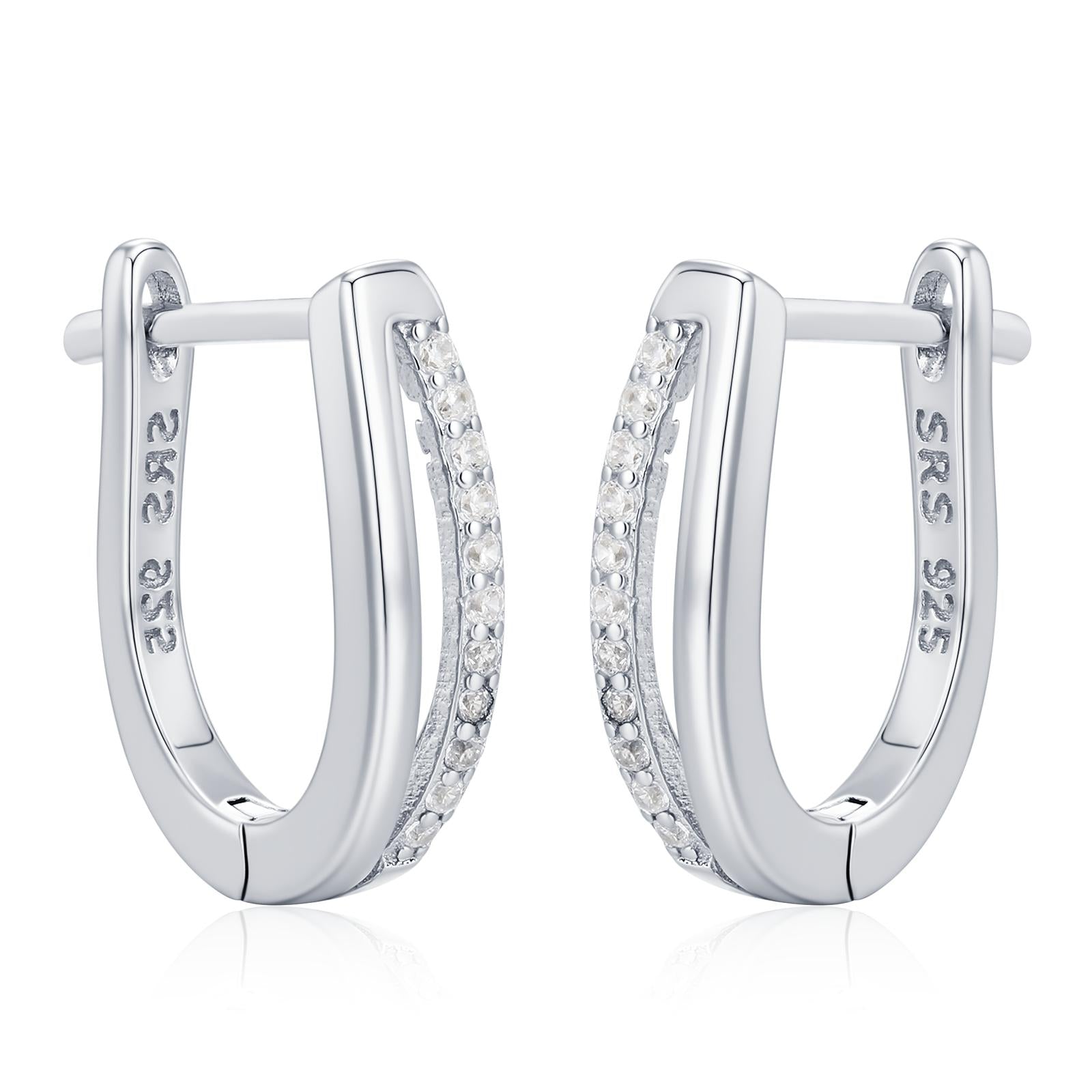 Double Huggie Hoop CZ Earrings in Sterling Silver, Geometric CZ Hoop Earrings, Silver, Gold or Rose Gold, 10mm, Minimalist Hoops