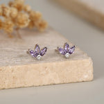 Sterling Silver Amethyst Purple CZ Marquise Cluster Stud Earrings, Gold or Silver, Marquise Fan Stud, CZ Crown Stud, Three Marquise Stud