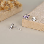 Sterling Silver Amethyst Purple CZ Marquise Cluster Stud Earrings, Gold or Silver, Marquise Fan Stud, CZ Crown Stud, Three Marquise Stud