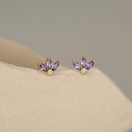 Sterling Silver Amethyst Purple CZ Marquise Cluster Stud Earrings, Gold or Silver, Marquise Fan Stud, CZ Crown Stud, Three Marquise Stud