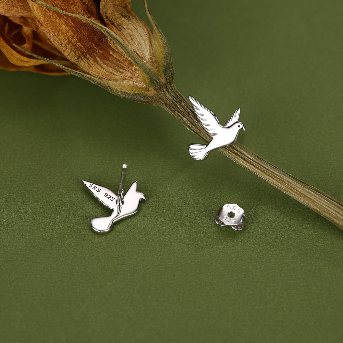 Dove Stud Earrings in Sterling Silver