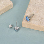 Princess Cut Aquamarine Blue CZ Stud Earrings in Sterling Silver, Square Cut Crystal Earrings, Lilac Purple CZ, March Birthstone