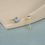 Princess Cut Aquamarine Blue CZ Stud Earrings in Sterling Silver, Square Cut Crystal Earrings, Lilac Purple CZ, March Birthstone
