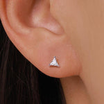 Extra Tiny Sterling Silver Minimalist Triangle CZ Crystal Stud Earrings - Simple Geometric Design, Silver or Gold or Rose Gold