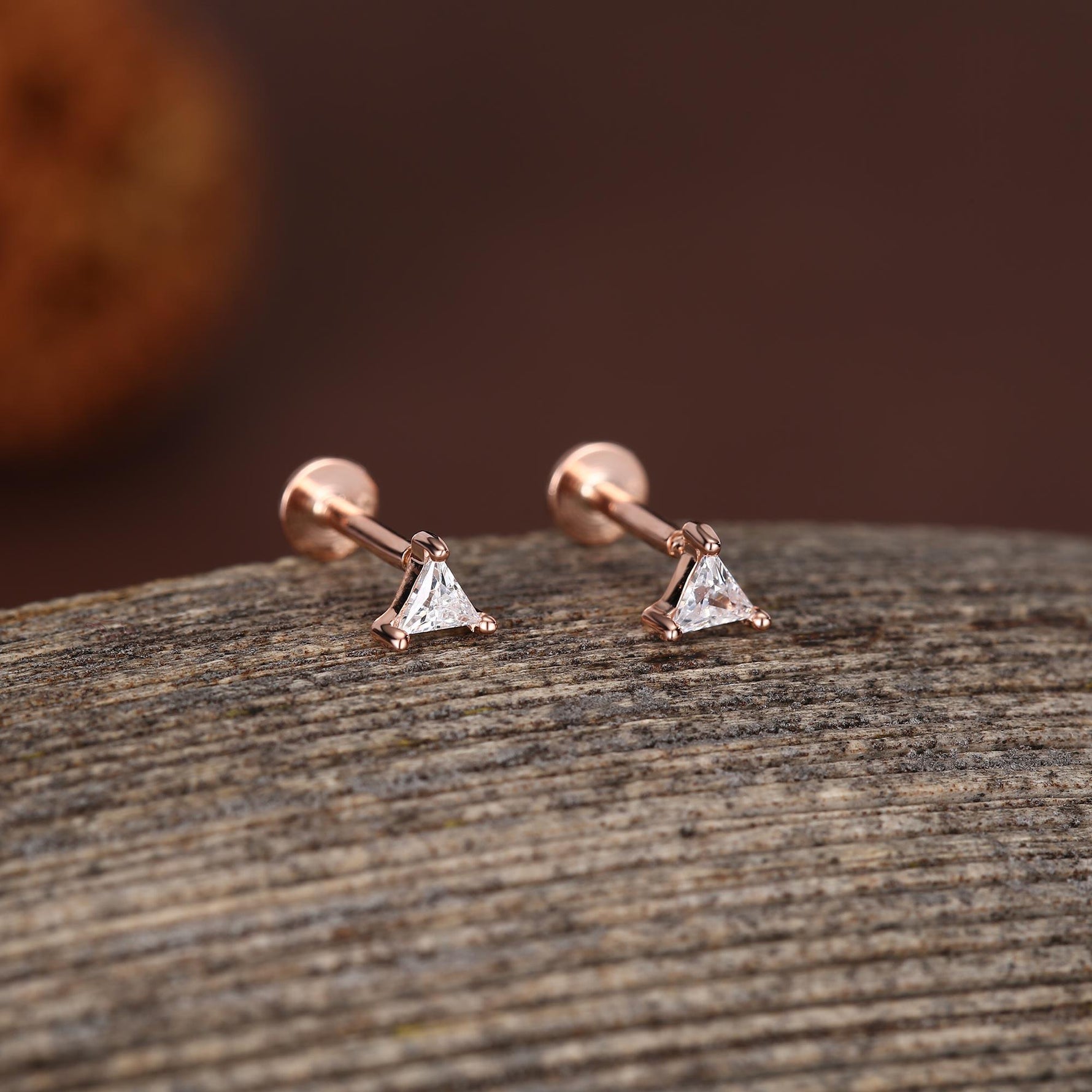 Sterling Silver Tiny Triangle CZ 16G Flat Back Earrings