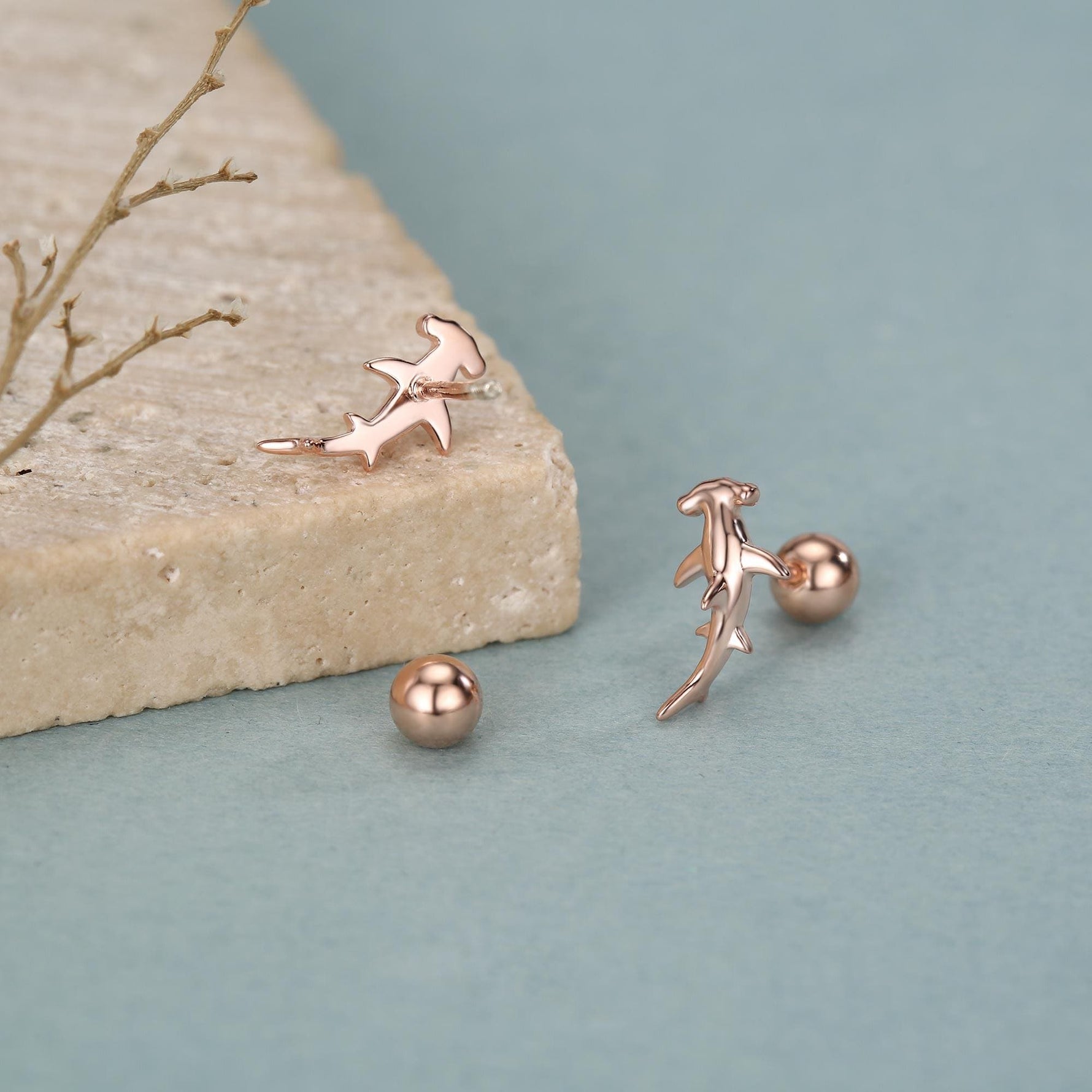 Sterling Silver Hammerhead Shark Screw Back Earrings