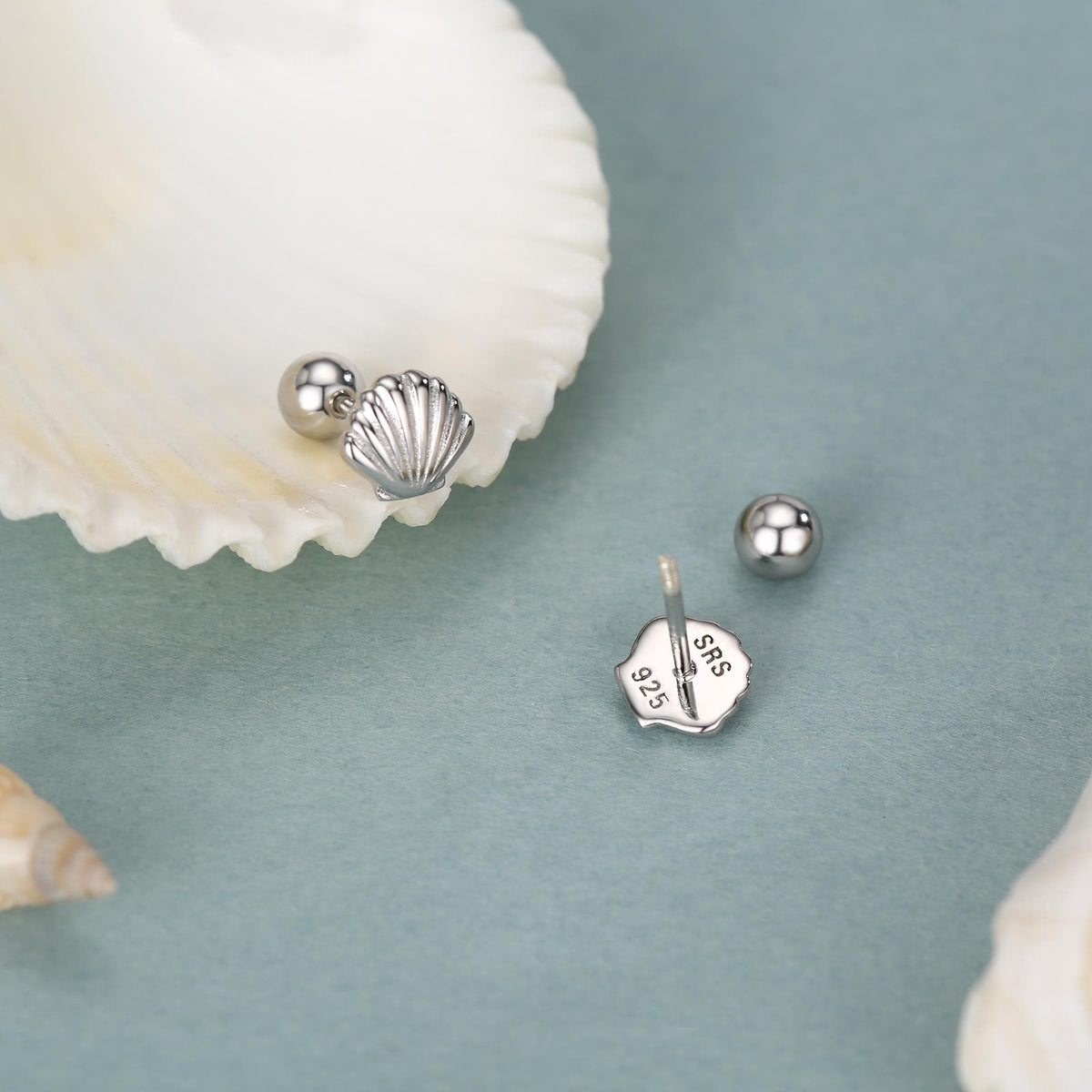 Sterling Silver Seashell 18G Screw Back Earrings