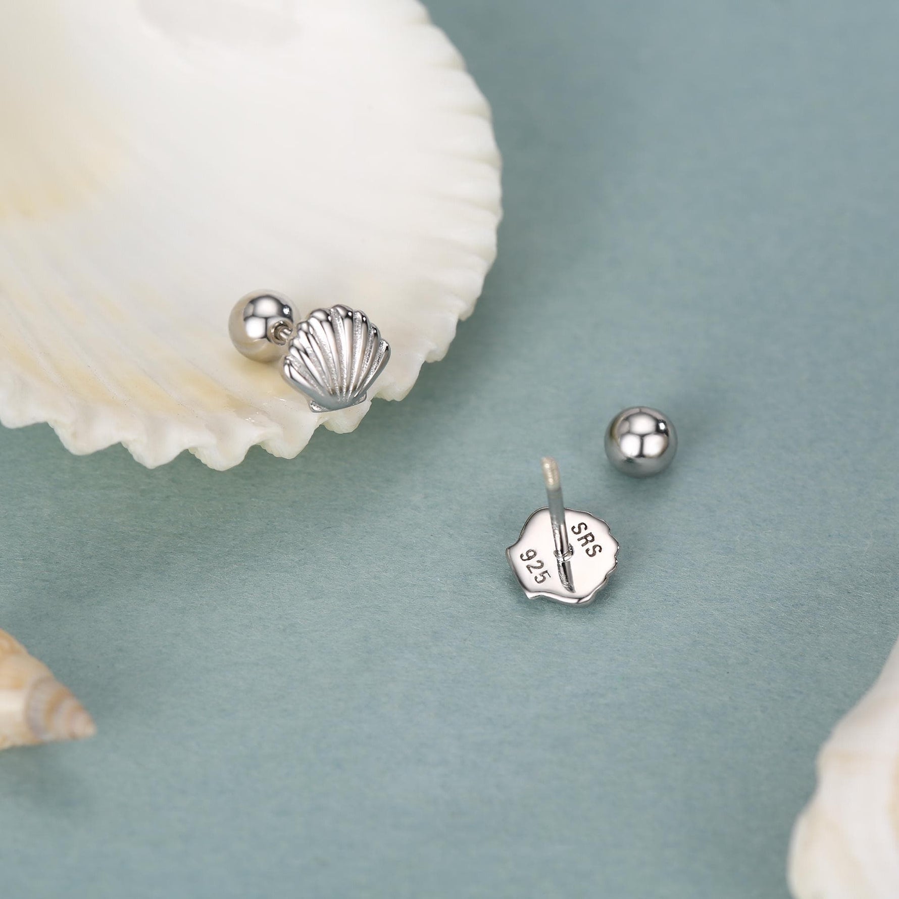 Sterling Silver Seashell 18G Screw Back Earrings