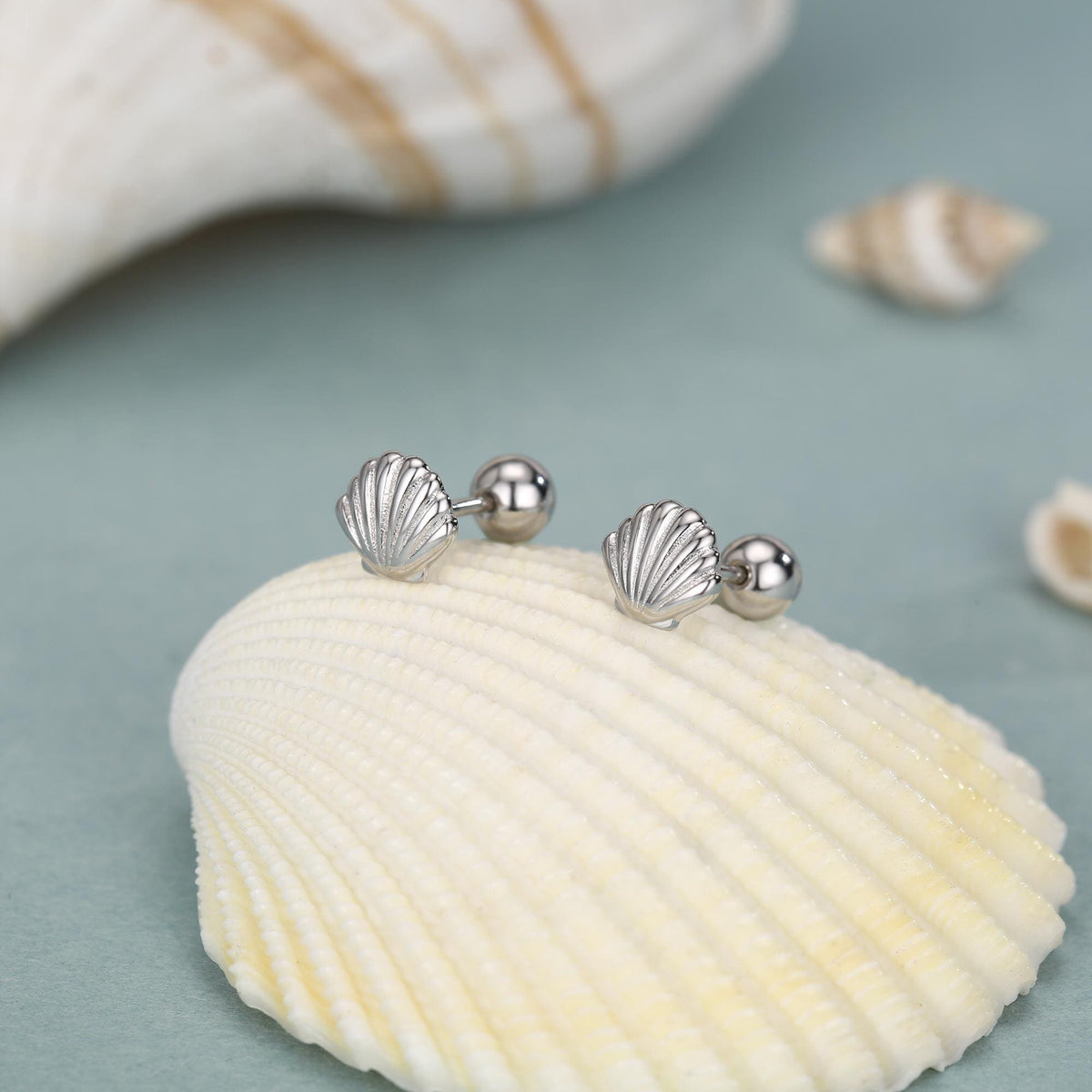 Sterling Silver Seashell 18G Screw Back Earrings