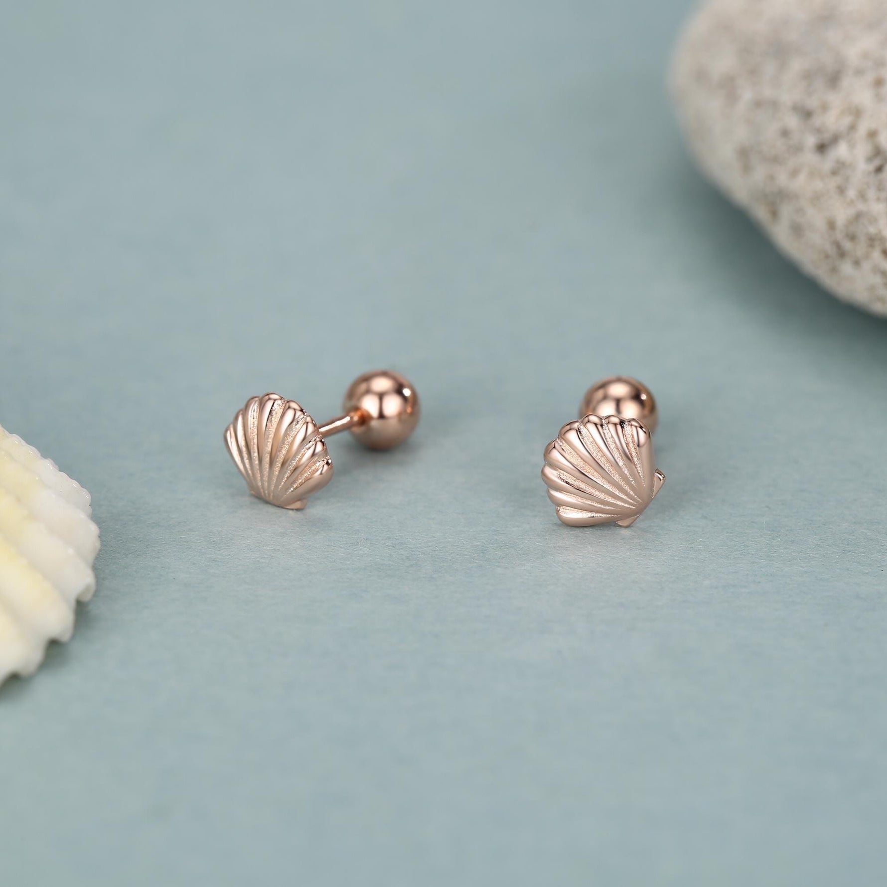 Sterling Silver Seashell 18G Screw Back Earrings