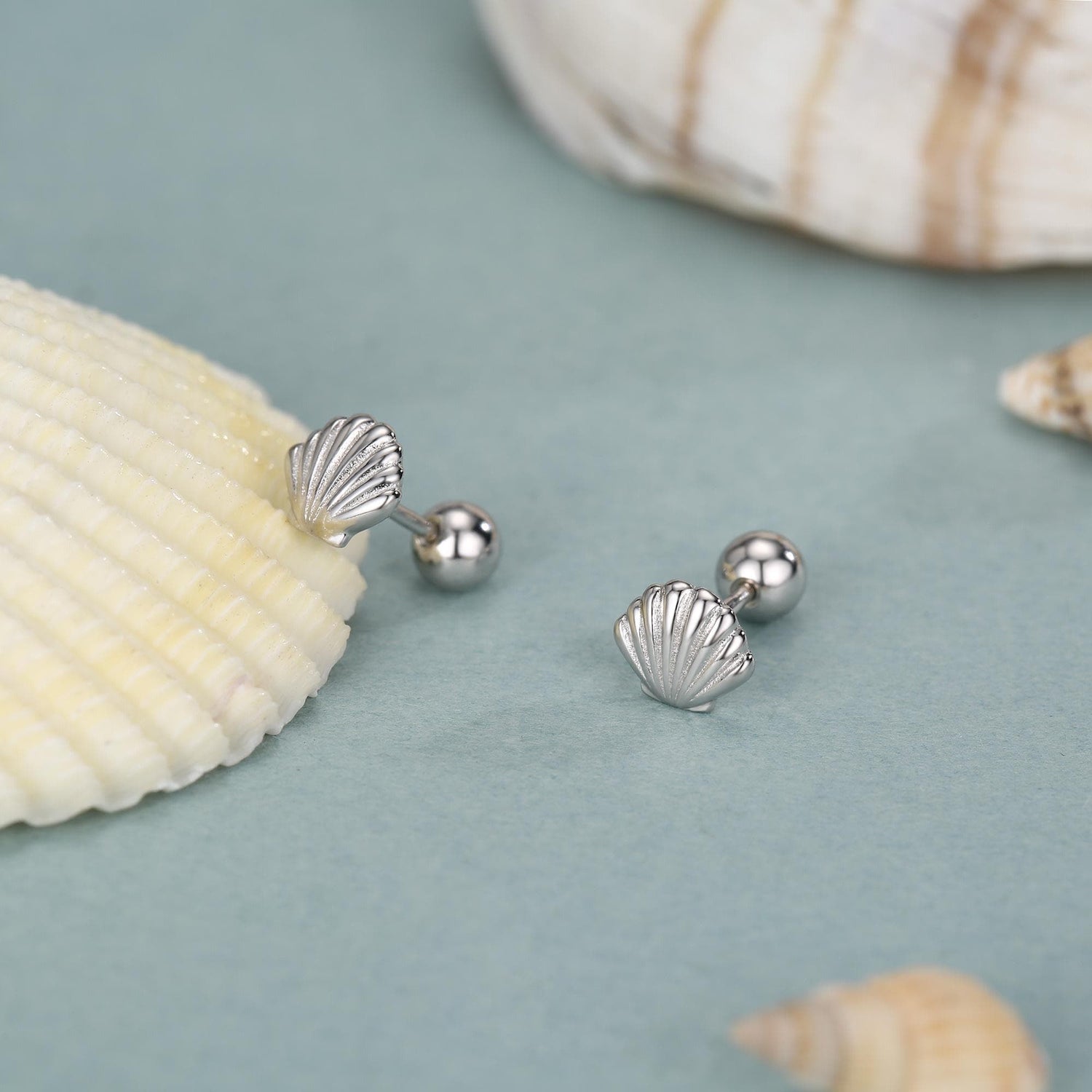 Sterling Silver Seashell 18G Screw Back Earrings