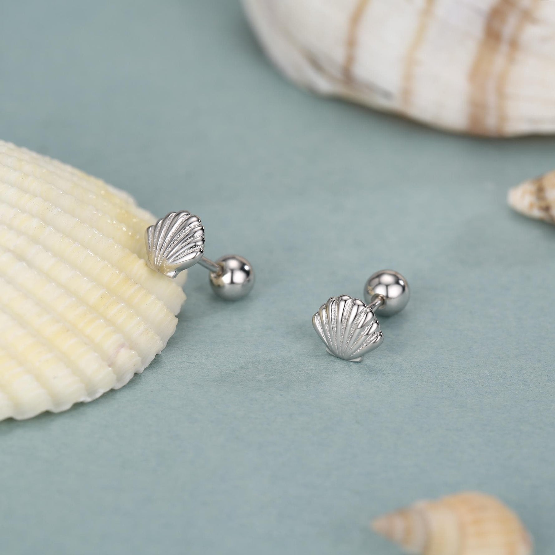 Sterling Silver Seashell 18G Screw Back Earrings