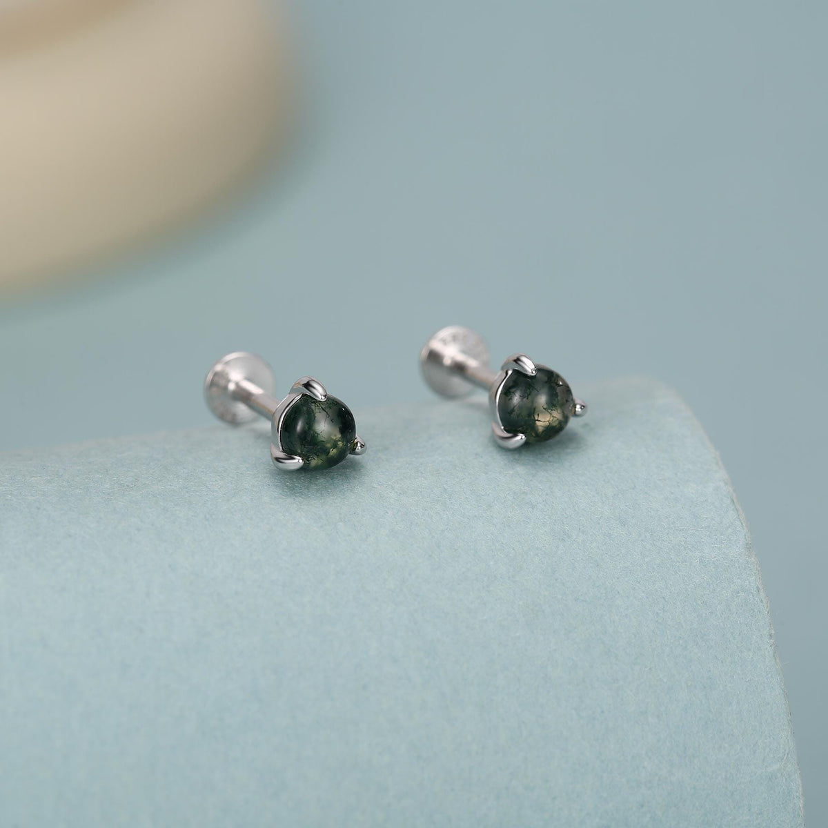 Sterling Silver Moss Agate 16G Flat Back Earrings