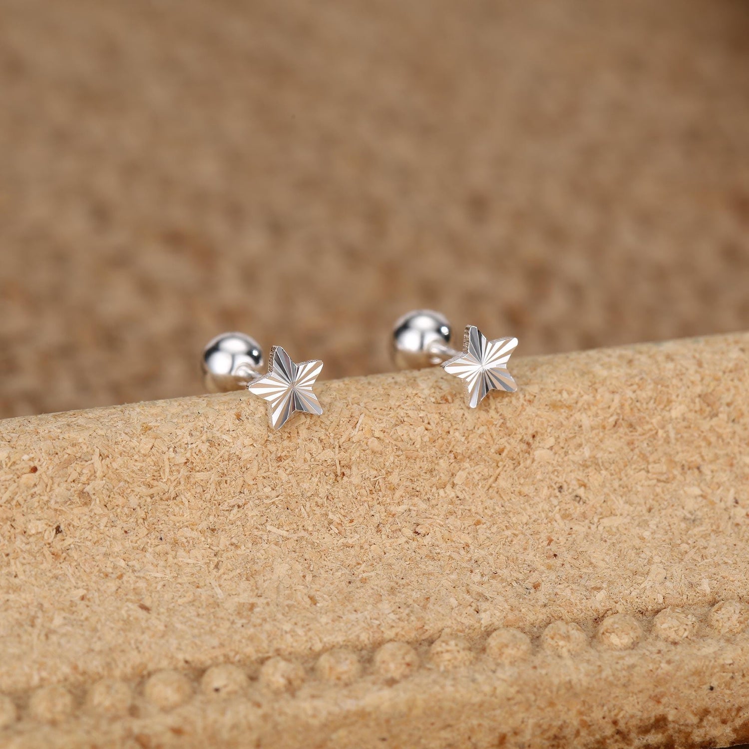 Sterling Silver Sunburst Star 18G Screw Back Earrings