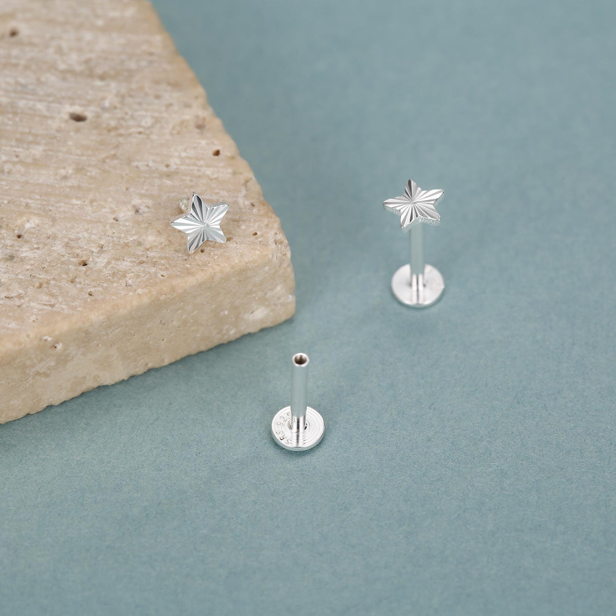 Sterling Silver Sunburst Star 16G Flat Back Earrings