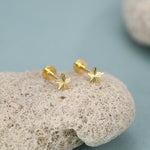 Sterling Silver Sunburst Star 16G Flat Back Earrings