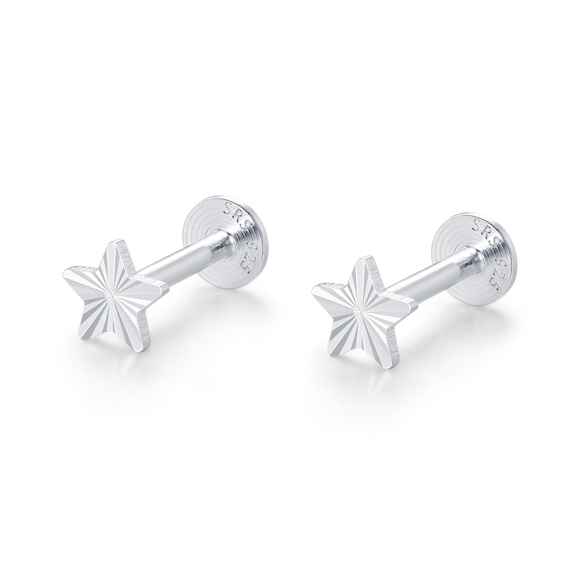 Sterling Silver Sunburst Star 16G Flat Back Earrings
