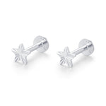 Sterling Silver Sunburst Star 16G Flat Back Earrings