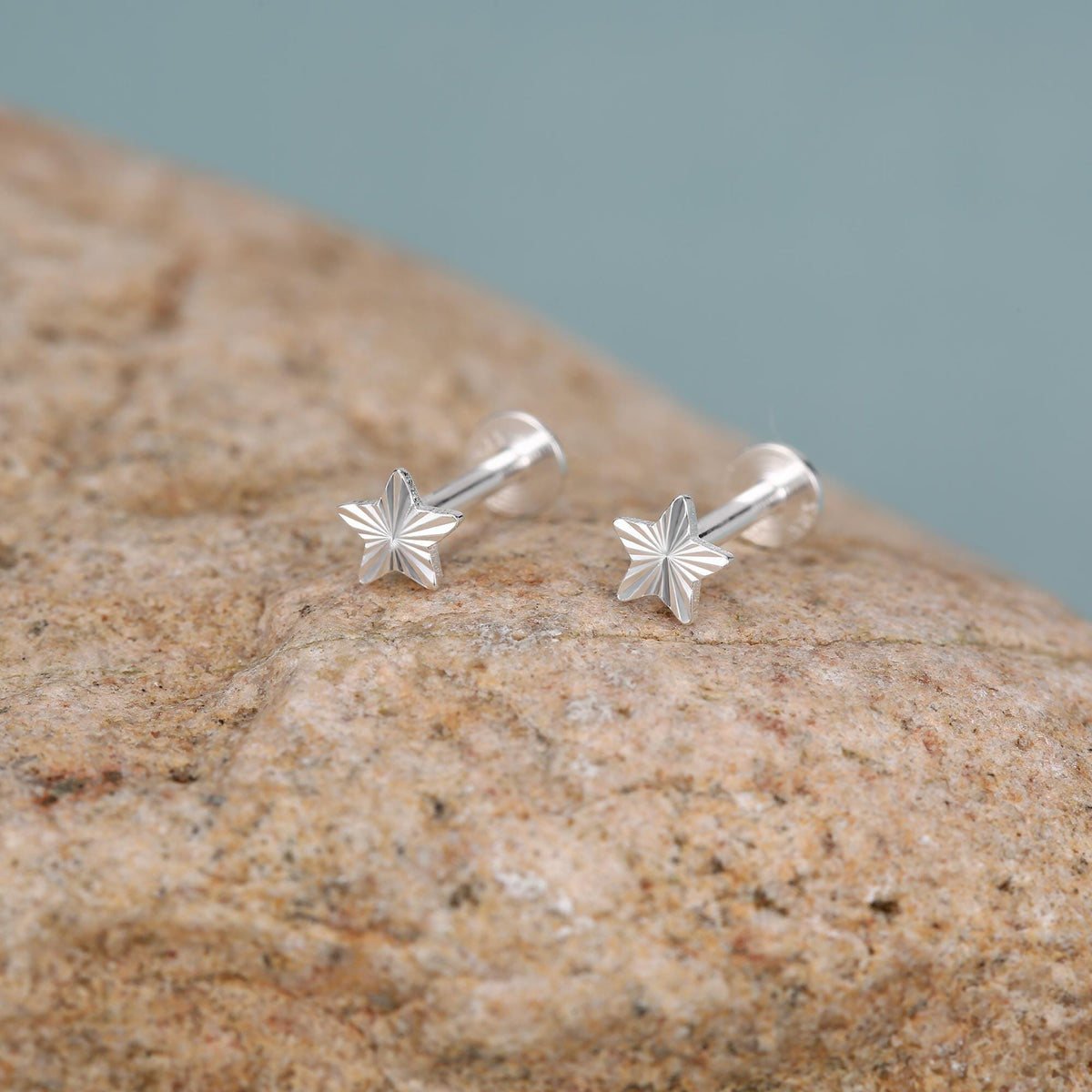 Sterling Silver Sunburst Star 16G Flat Back Earrings